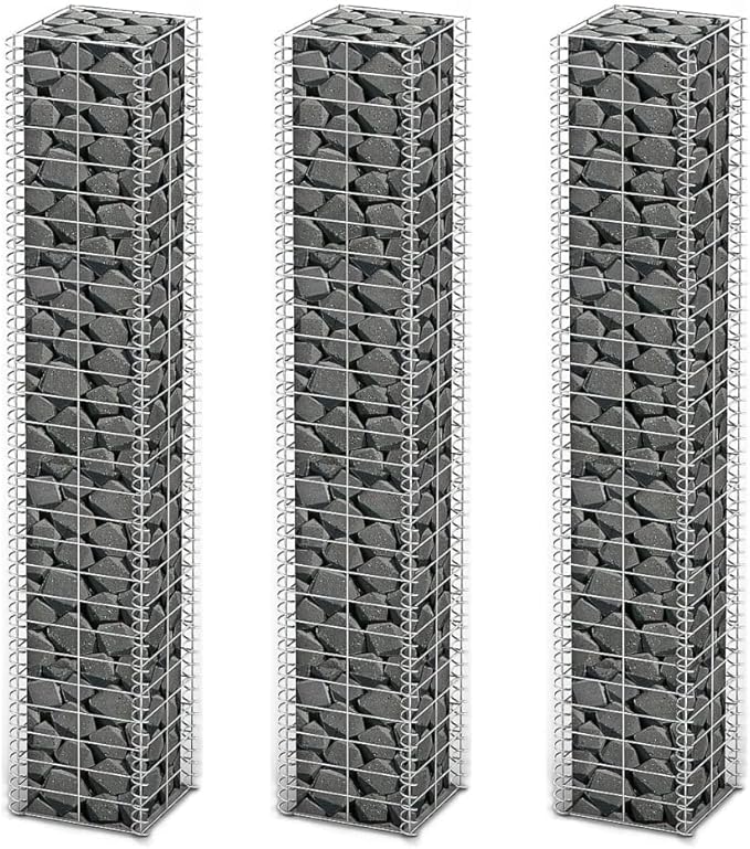 Gabion Set 3 pcs Galvanized Wire 9.8x9.8x59 Gabion Raised Bed Gabion Cages Basket Steel Woven Gabion Net for Backyard Garden