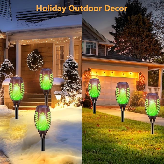 Solar Torch Lights Outdoor Flickering Flame Effect Waterproof Green Flame Landscape Path Garden Decoration 20 Inches (10)