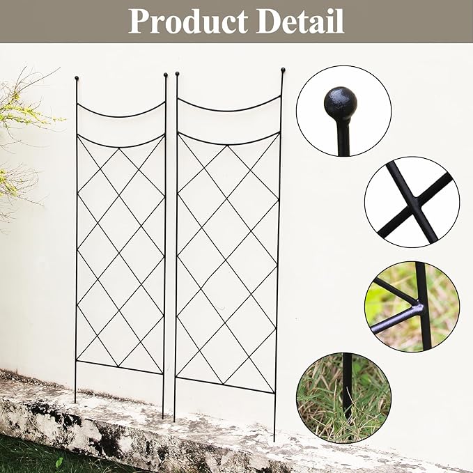 45.3 H x 15 W Metal Garden Trellis for Climbing Plants Black Iron Trellis for Vines Plant Rose Vegetable SupportLarge Decorative Outdoor Trellis2 Pack