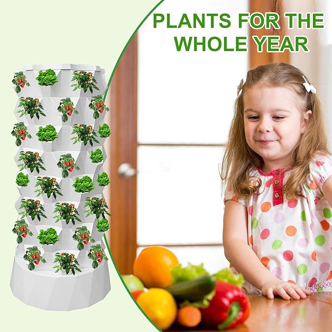 Hydroponics Growing System with Water Pump Vertical Hydroponic Planter Starter Kit Indoor Outdoor Growing Tower for Strawberries Tomatoes Lettuce Home Garden Planting