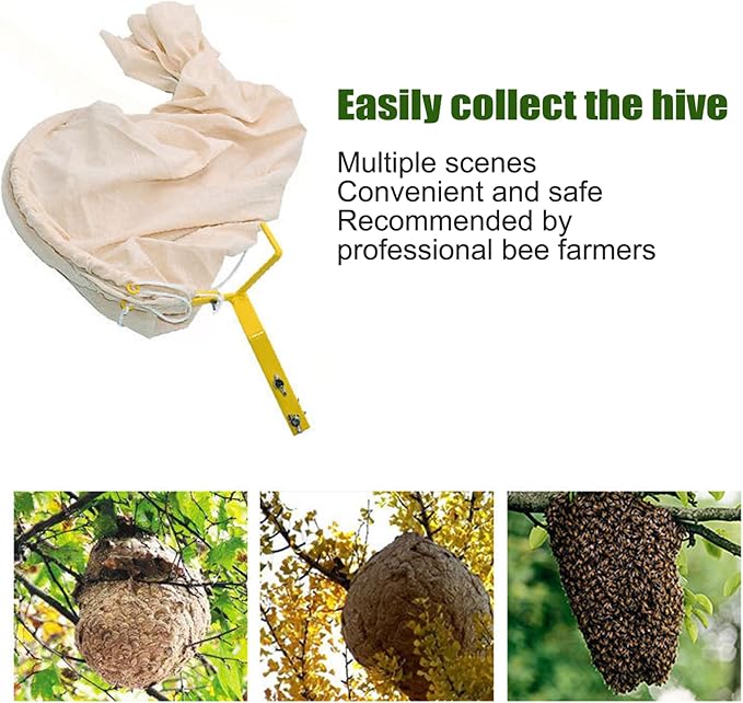 Bee Catcher Net Swarm Trap Canvas Bee Swarm Trap Bag with Lockable Base Bee Cage Beekeeping Tool Steel Frame Swarm Traps for Honey Bees Bee Traps for Outside