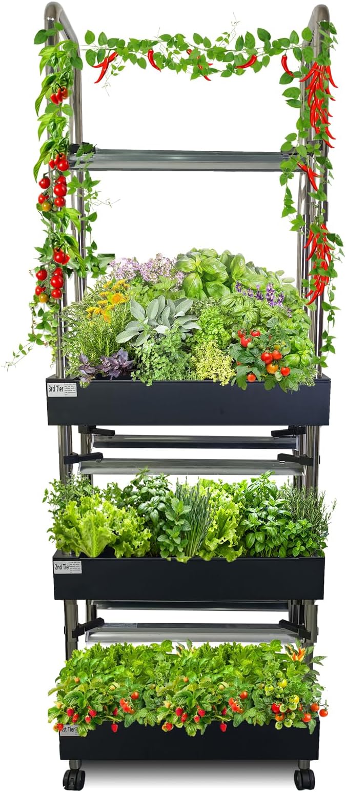 Upgraded 3-Tier Hydroponics Growing System Kit 60-Pod Indoor Garden with Adjustable Full-Spectrum LED Grow Light Auto Water Circulation Smart Growing System for Herbs Vegetables &amp Climbing Plan