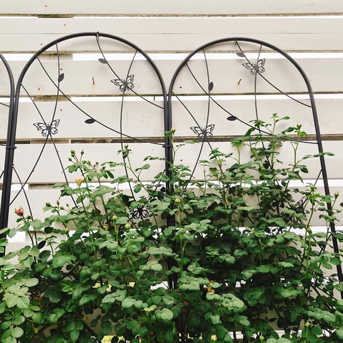 Sturdy Metal Garden Trellis for Climbing Plants – Rust-Resistant Outdoor Flower Support with Decorative Butterfly Design (2 Pack-H86'')