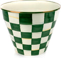 MACKENZIE-CHILDS Enamel Garden Pot Decorative Pot for Plants Outdoor Flowerpot Decor Extra Large Green-and-White Emerald Check