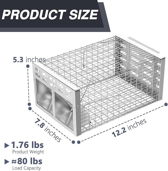 Rat Trap Humane Live Rat Trap &amp Automatic Reset Mouse Traps with Dual One-Way Door Design –Catch and Release for Mice Chipmunks Hamsters and Other Rodents Indoors &amp Outdoors(2PCS Silver)