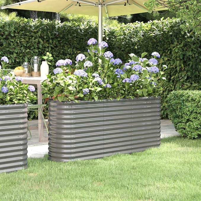 YAFF Large Grey Oval Garden Raised Bed - Powder-Coated Steel Planter Box 59.8 x 59.8 x 26.8 in for Outdoor Gardening - Perfect for Vegetables Herbs and Flowers