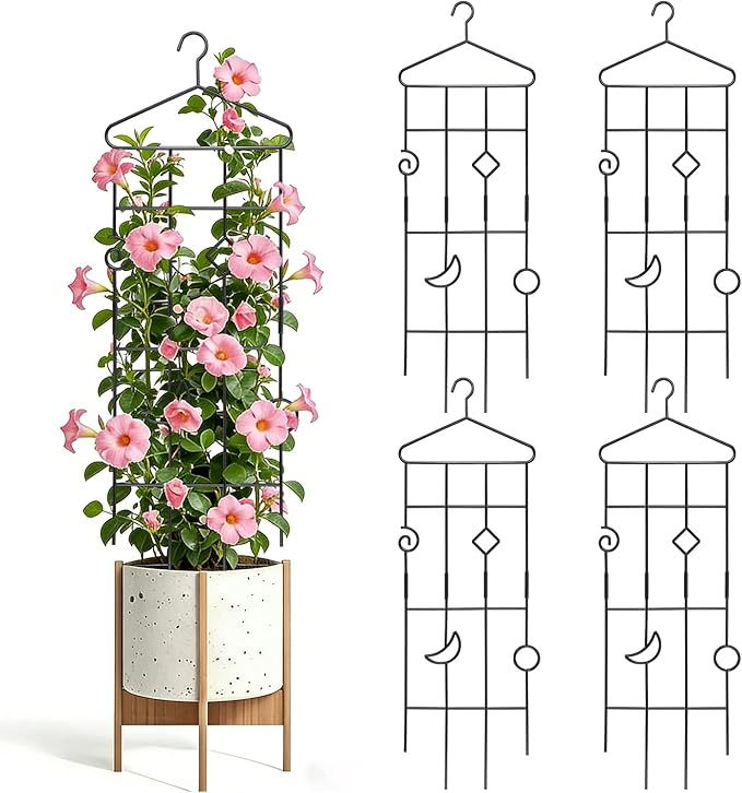 4 Pack 32'' Bell-Shaped Plant Trellis for Climbing Plants Outdoor &amp IndoorGarden Metal Trellis for Potted Plants Climbing Plants Monstera Houseplant Trellis for Hoya Pothos Vine Ivy