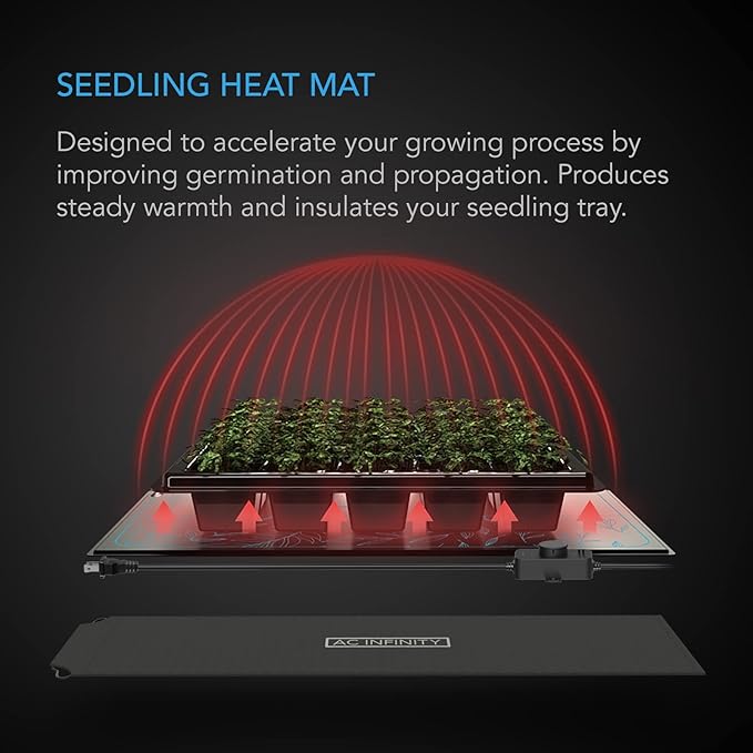 AC Infinity SUNCORE A3X2 Dual Waterproof Seedling Mats with Heat Controllers 10 x 20.75 UL &amp MET Certified Heating Pads for Indoor Gardening Hydroponics Germination Cloning