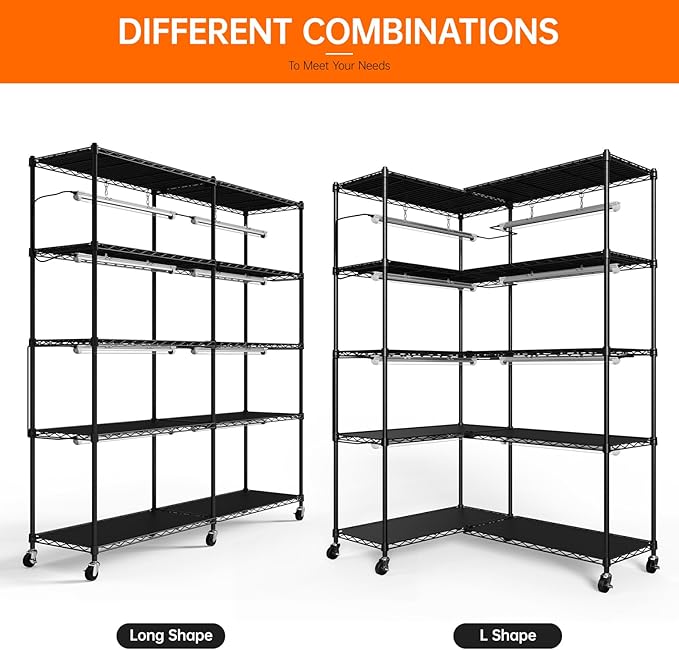 Bstrip 5-Tier Plant Shelf with Grow Light Large L-Shaped or Long Shape Indoor Plant Stand 8 Pack 192W T8 Full Spectrum Grow Lights for Indoor Plants &amp Seed Starting (58L x 13.8W x 59H)