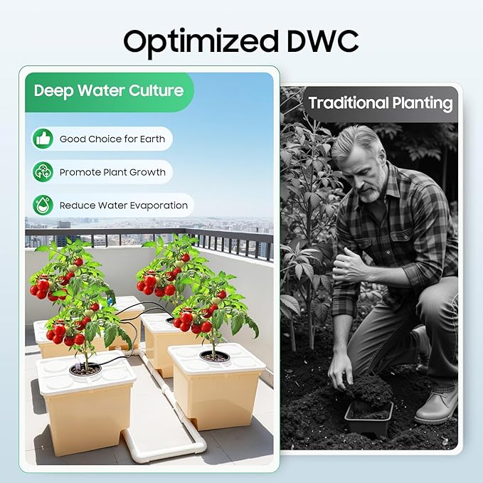 5 Buckets Drip Growing System Indoor Outdoor Hydroponic Plant Buckets Kit Top Feed Drip Hydroponics Growing System Recirculating Deep Water Culture Hydroponic Bucket System