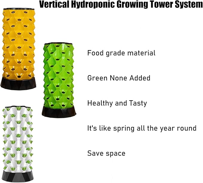 Hydroponics Growing Sys-tem for Indoor GardeningVertical Aeroponic Tower Garden to Grow Herbs Fruits VegetablesAero Gardening Sys-tem &amp Hydroponic KitWhite-64holes