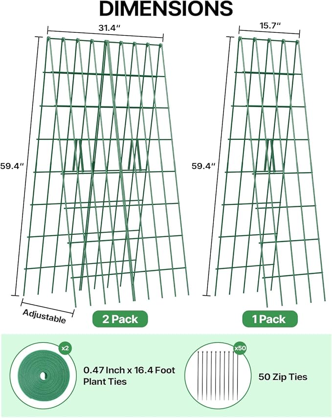Suteck A-Frame Cucumber Trellis 59.4 2 Pack - Metal Garden Trellis for Cucumbers Peas Beans &amp Climbing Plants Foldable Outdoor &amp Indoor Vegetable Support for Raised Beds Patios &amp Back