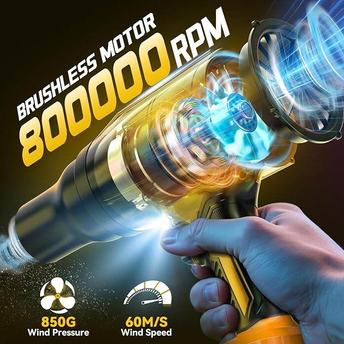 800000 RPM Leaf Blower Compatible with Dewalt 20V: Ecarke Cordless Dust Blower Electric Turbo Jet Blower Handheld Battery Powered with Brushless Motor for Patio Garden Lawn (No Battery)