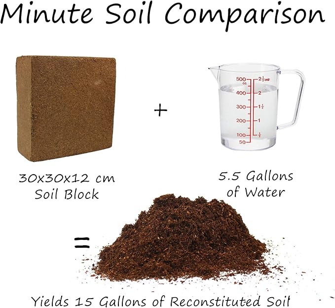 Mountain Valley Seed Company Minute Soil - Compressed Coco Coir Brick Fiber Grow Medium Potting Soil Indoor &amp Outdoor Plants 1 Block = 15 Gal Peat Free OMRI Organic