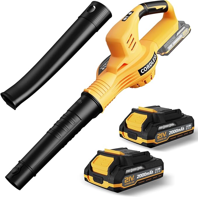 Leaf Blower Cordless with 2 Batteries and Charger 21V Electric Leaf Blower with 2 Speed Modes 2.0Ah Lightweight Battery Powered Blowers for Lawn Care Patio Blowing Leaves
