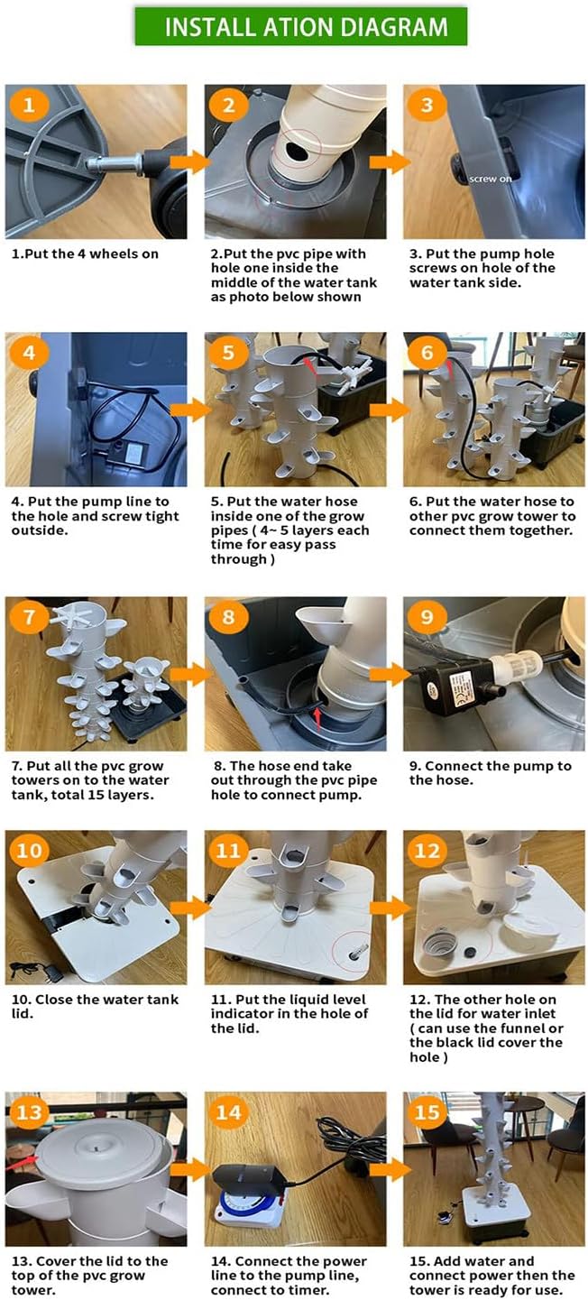 Hydroponics Tower Hydroponics Growing for Indoor Fruits and Vegetables Aeroponic Tower with Hydrating Pump Timer Adapter (A)