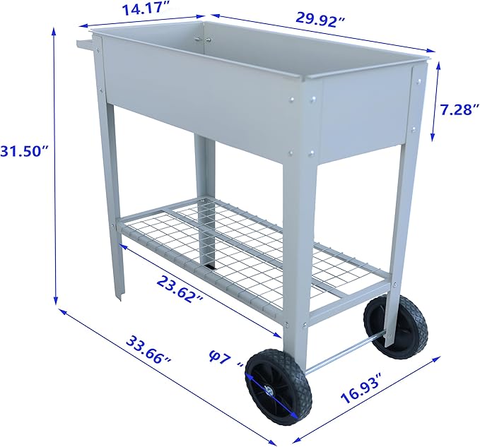 Mobile Metal Raised Garden Bed Cart with Legs Elevated Tall Planter Box with Wheels for Outdoor Indoors House Patio Backyard Vegetables Tomato DIY Herb Grow (Gray)