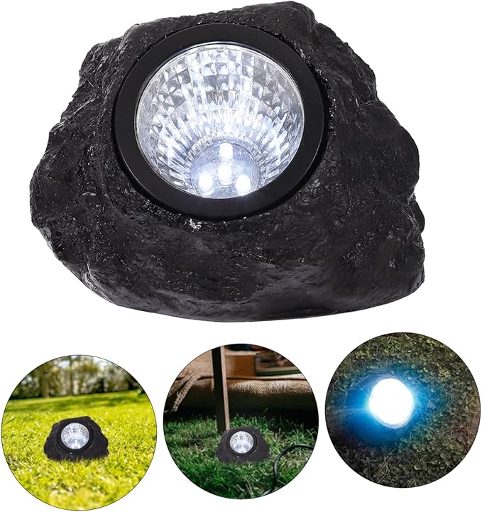 ARTIBETTER 2pcs Led Solar Power Spotlight for Outdoor Garden Decor Stone Shape Lawn Lamp High Brightness and Energy-Saving