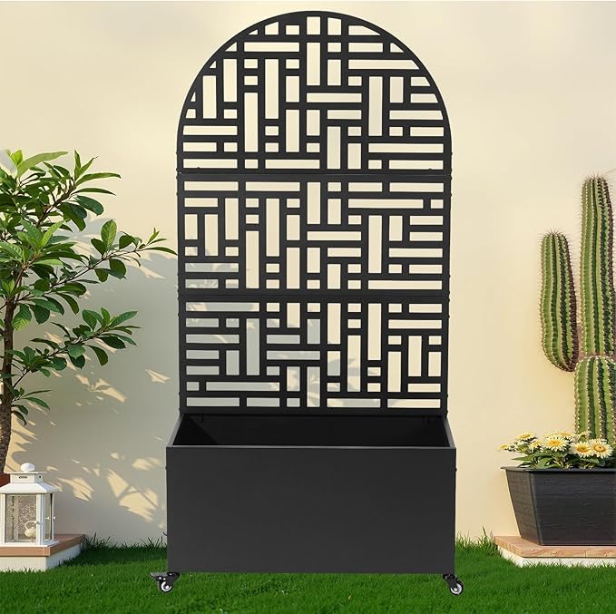 70 Tall Metal Garden Bed with Trellis Double-Sided Vertical Planter for Climbing Vegetables Space-Saving Raised Bed for Patio Small Yards &amp Balconies Drainage Holes
