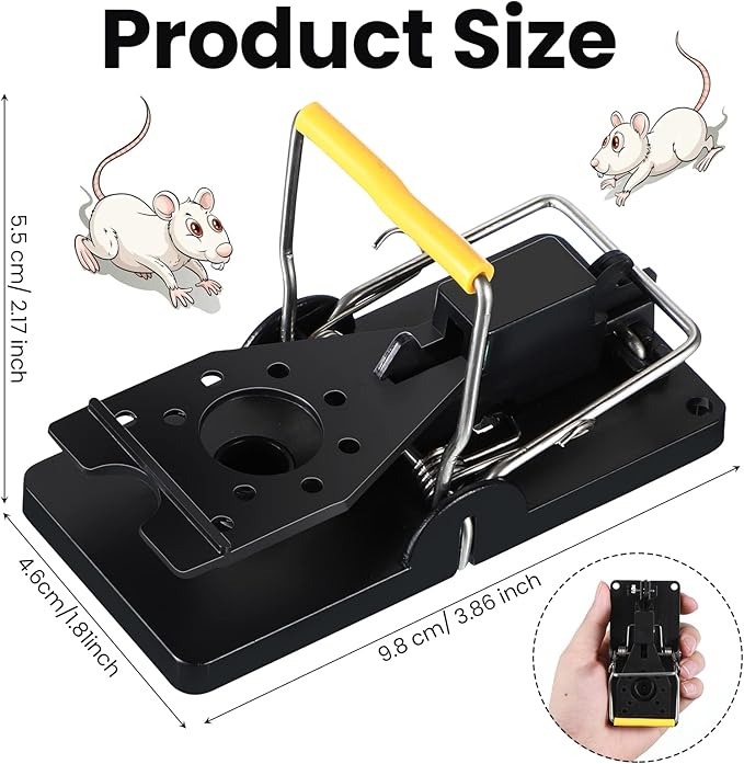 Qualirey 50 Pcs Mouse Traps Bulk Plastic Snap Rat Trap Reusable Quick Effective Safe for Indoor Outdoor Home House Warehouse Garden Kitchen 3.86 x 1.81 x 2.17 Inch (BlackYellow)