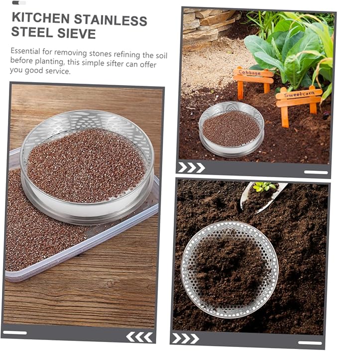 Healifty Stainless Steel Soil Sifter Round Mesh Garden Sieve for Soil Grading and Filtering Practical Kitchen and Outdoor with Fine Texture and Stackable Design