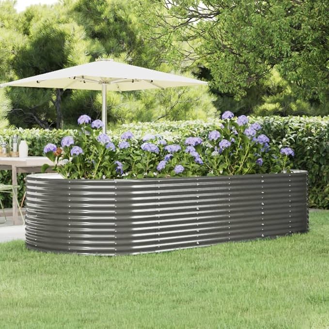 SKM Garden Raised Bed Grey Powder-Coated Steel LargeGrey (Weight 41.58KG)