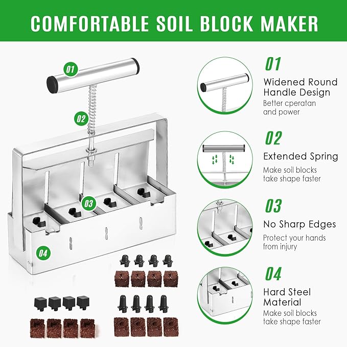 Manual Soil Block Maker Micro Soil Blocker Set 2 inch Soil Block Soil Blocking Tool for Seed Stater Tray