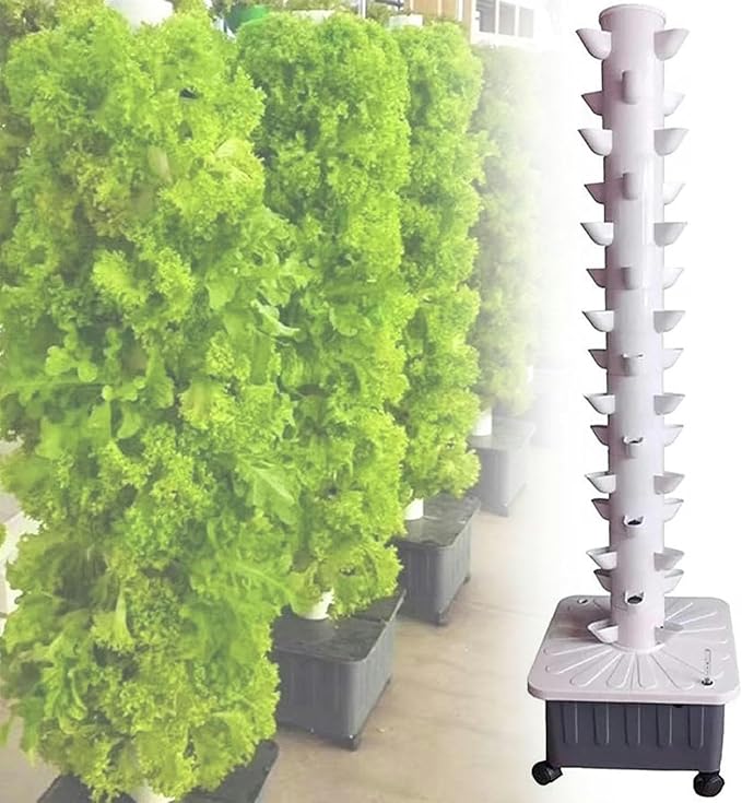 45Holes Hydroponic Tower Growing Sytem Indoor Vertical Grow Tower Self-Watering Growing System with Hydrating Pump Soilless Cultivation Grow Tower Aeroponics Growing Kit//1pc
