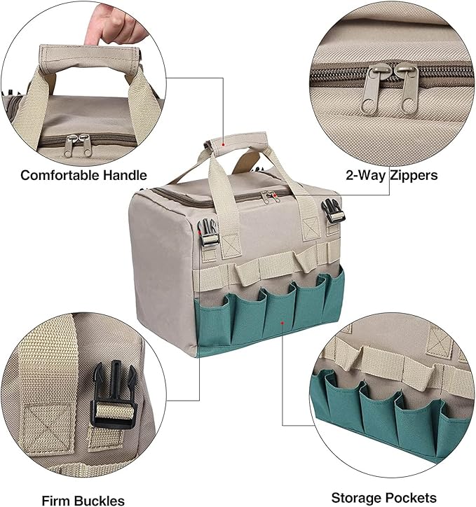 Garden Folding Stool Foldable Multipurpose Large Capacity Chair with Tools Storage Bag for Greenhouse Fishing Camping Travel