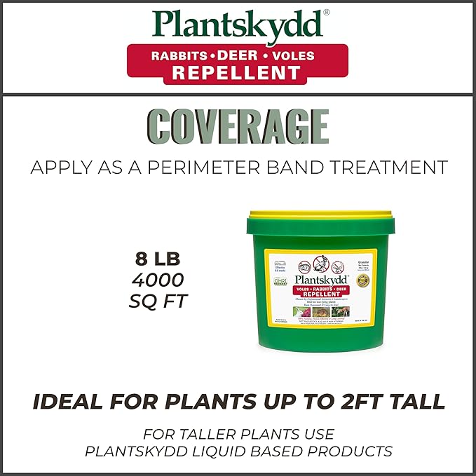 Plantskydd Animal Repellent - Repels Deer Rabbits Elk Moose Hares Voles Squirrels Chipmunks and Other Herbivores 8 LB Granular Pail (PS-VRD8P)