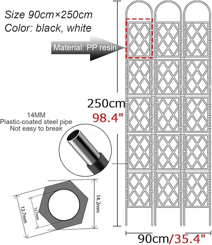 Large Decorative Outdoor Trellis Metal Garden Trellis For Climbing PlantsEuropean Style Rustproof Metal Garden Fence For Outdoor Indoor Potted Plants Tomato Rose(White90x250cm(35.5x98.4in))