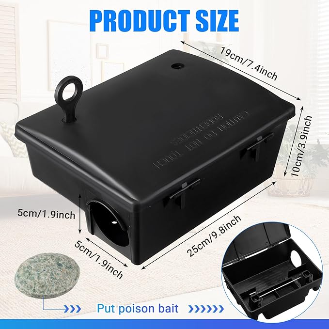 Qualirey Rat Stations Large Rodent with Key Reusable Mouse Stations Mice Blocks Heavy Duty Boxes for Outdoor Rodents Mice Blocks Black(9.8 x 7.5 x 3.9 InchesClassic12 Pack)
