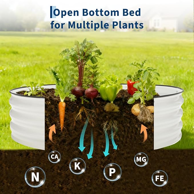 4x4x1ft Galvanized Raised Garden Bed Kit Oval Steel Planter Box with Open Bottom for Better Drainage &amp Root Growth Rust-Resistant Outdoor Flower &amp Vegetable Garden Bed Easy Assembly (White)