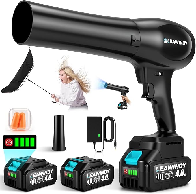 Cordless Leaf Blowers with 2 X 4.0Ah Batteries and Charger 800000RPM Handheld Leaf Blower &amp 6 Speed Mode Lightweight Mini Turbo Jet Blower Rechargeable Leaf Blower for Lawn Care Patio Car Dr