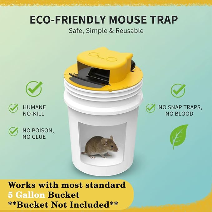2 Pack Mouse Rat Trap Bucket Lids – Auto Flip Mouse Bucket Trap for 5 Gallon Bucket Reusable Rolling Mouse Traps Bucket for Indoor &amp Outdoor Garage Barn Farm Bucket Trap