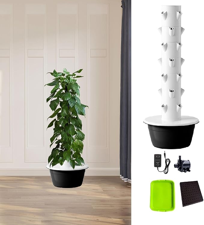 Hydroponic Tower Hydroponics Growing System Kit Eco Friendly Space Saving Vertical Garden Planter for Flowers Gardening Lover Black M
