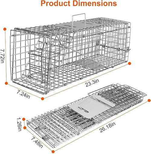 23.3 Live Animal Cage TrapCollapsible Galvanized Wire with Pedal TriggersIndoors/Outdoors Humane Cat Trap for Stray CatsSquirrelRaccoonsMouseGroundhogs FoxesArmadillos