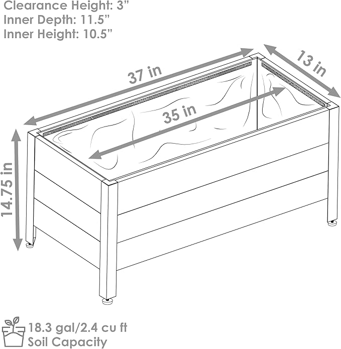 Sunnydaze Acacia Wood Rectangular Planter Box - 14.75 H Wooden Raised Garden Bed with Removable Polyethylene Planter Bag - Gray
