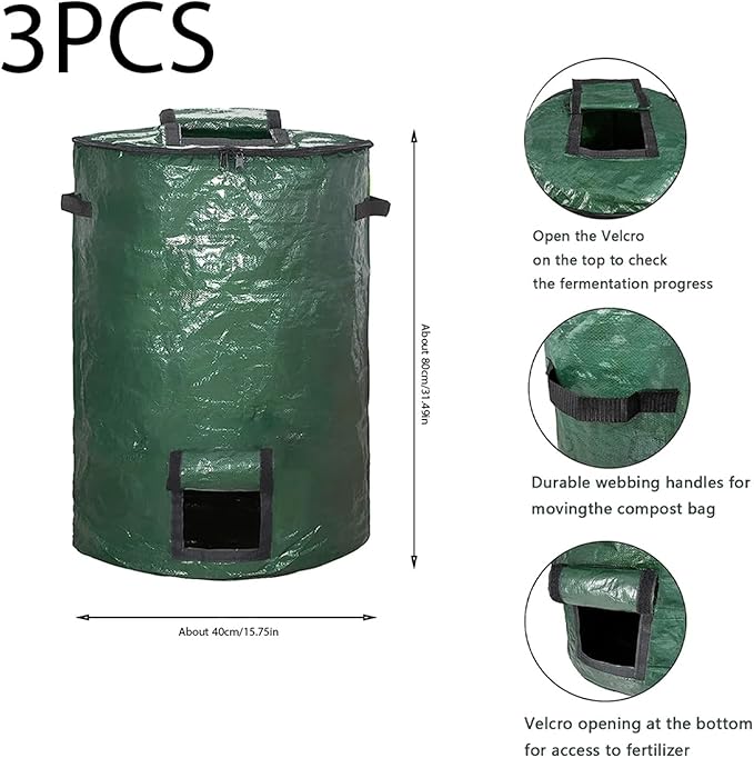 Outside Trash Storage Gardening Supplies Outdoor Garden Domestic Handle Wastebasket Home Cans Composting Container(About 40X80cm 3PCS)