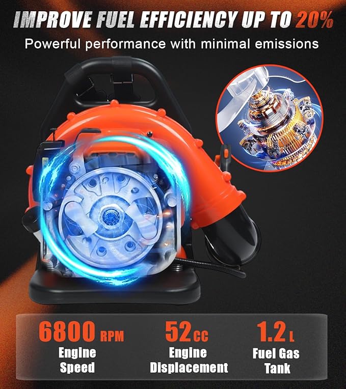 hatleues 52CC Backpack Leaf Blower2.3HP 2-Stroke Engine550CFM &amp 205MPHGas Powered Grass Lawn Blower with Cruise Control Low Vibration &amp Air-Cooled Engine - for Lawn Care Snow &amp Debris
