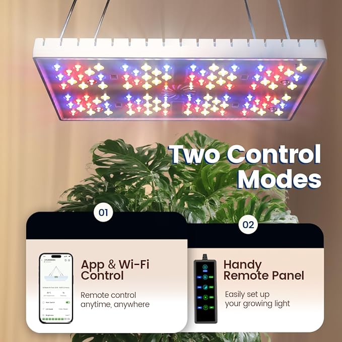 Grow Lights for Indoor Plants [Smart APP &amp Expansive 2x2 Ft Coverage] Genuine 48Watt LED Full Spectrum Hanging Growing Plant Lamps 8-Level Brightness（No Stand）