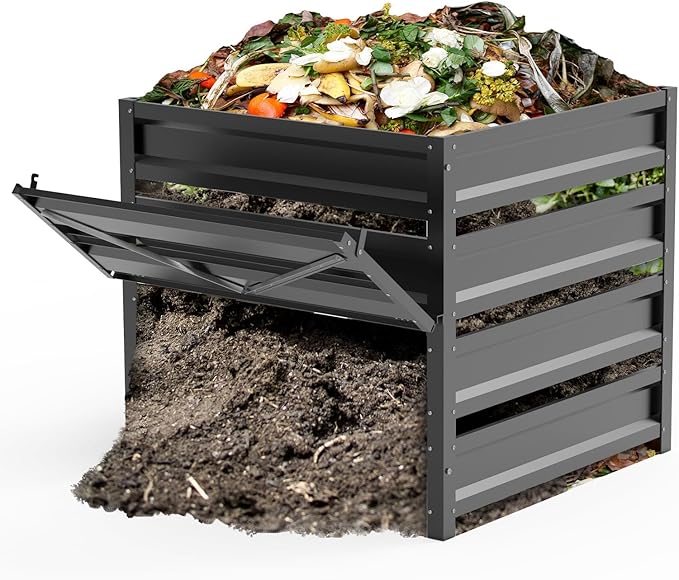 Compost Bin Outdoor - 285 Gallon Composter with Rust-Proof Coating Painted Finish Large Compost Bin for Producing Fertilizer from Kitchen Waste and Fallen Leaves（Metal）