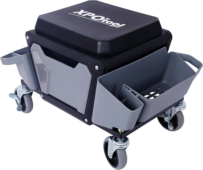 Heavy Duty Mechanic Stool with 330lbs Load Capability Garage Stool with Wheels Rolling Creeper with Soft Rubber Cushion Seating for Auto Repair and DIY Home Car Beauty Gray