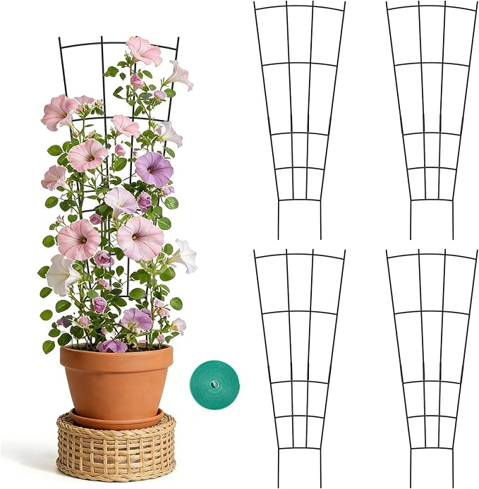 Trellis for Climbing Plants Indoor 4 Pack 31'' Metal Plant Trellis Indoor for Potted Plants Sturdy Plant Support Outdoor for Ivy Pothos Monstera Hoya Flower Vine Fan Shape