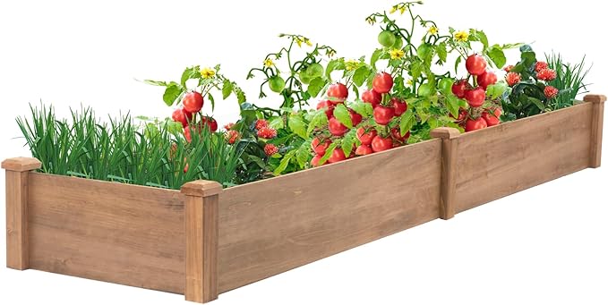 Raised Garden Bed Without Legs 8x2Ft ft Large Elevated Wood Planter Box for Vegetables Flowers Herbs and Succulents（Brown）