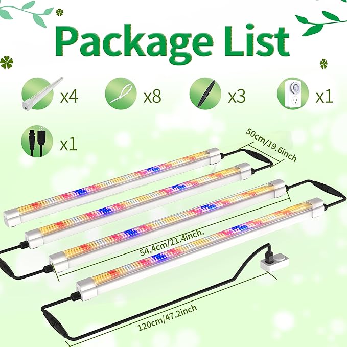 FARMLITE Grow Lights for Indoor Plants Full Spectrum Grow Light Strips for Indoor Plants Grow Lamp Led Seeding Grow Light (4 Pack)