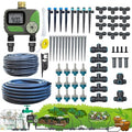 Drip Irrigation System with Water Timer(Dual System) Plug-in Quick Connection Drip Irrigation Kit 5/16“ID and 1/4 Inch Pipe Auto Watering System for Garden Spray Greenhouse Lawn Potted Plants