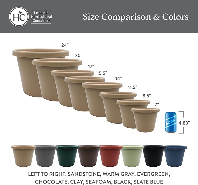 The HC Companies 11.5 Inch Classic Round Planter Pots with Drainage Rolled Rim Plastic Planters for Indoor &amp Outdoor Plants 2-Pack Decorative Flower Pots for Garden Office &amp Home Decor Cla