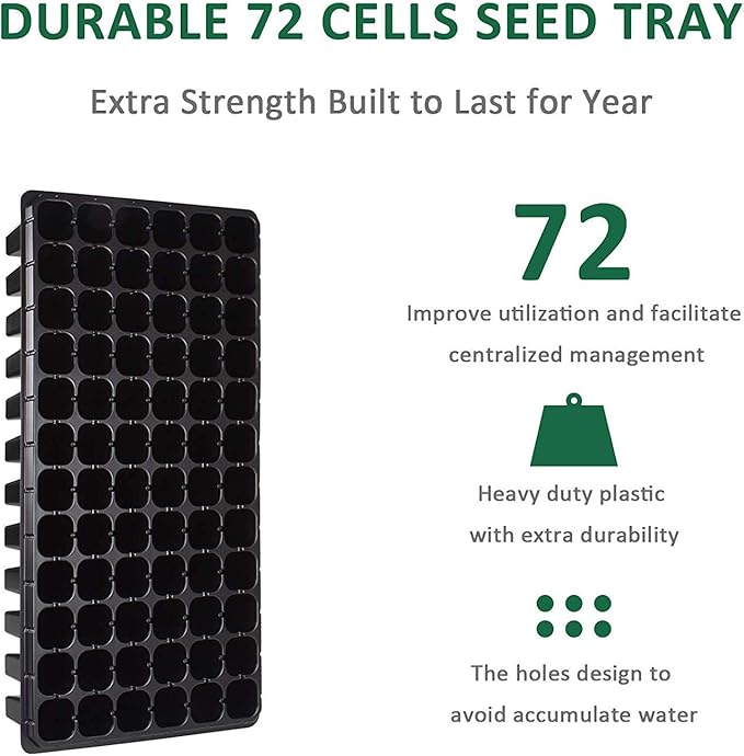 AIFUSI 10 Pack Seed Starter Kit 72 Cell Seedling Trays Gardening Germination Plastic Tray Nursery Pots Mini Propagator Plant Grow Kit Plug Tray Starting Trays for Seedling Germination