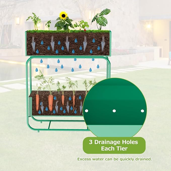 kinbor 2 Tier Elevated Raised Garden Bed Outdoor - Durable Planter Boxes for Vegetables Flowers &amp Herbs (29” Tall Rust-Resistant Steel Green)